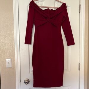 Elegant Off-Shoulder Long Sleeve Dress in Rich Red